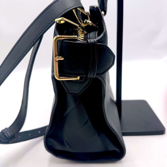 Auth Burberry Black Matte Leather Clifton Convertible 2way Handbag Purse - Picture 8 of 16